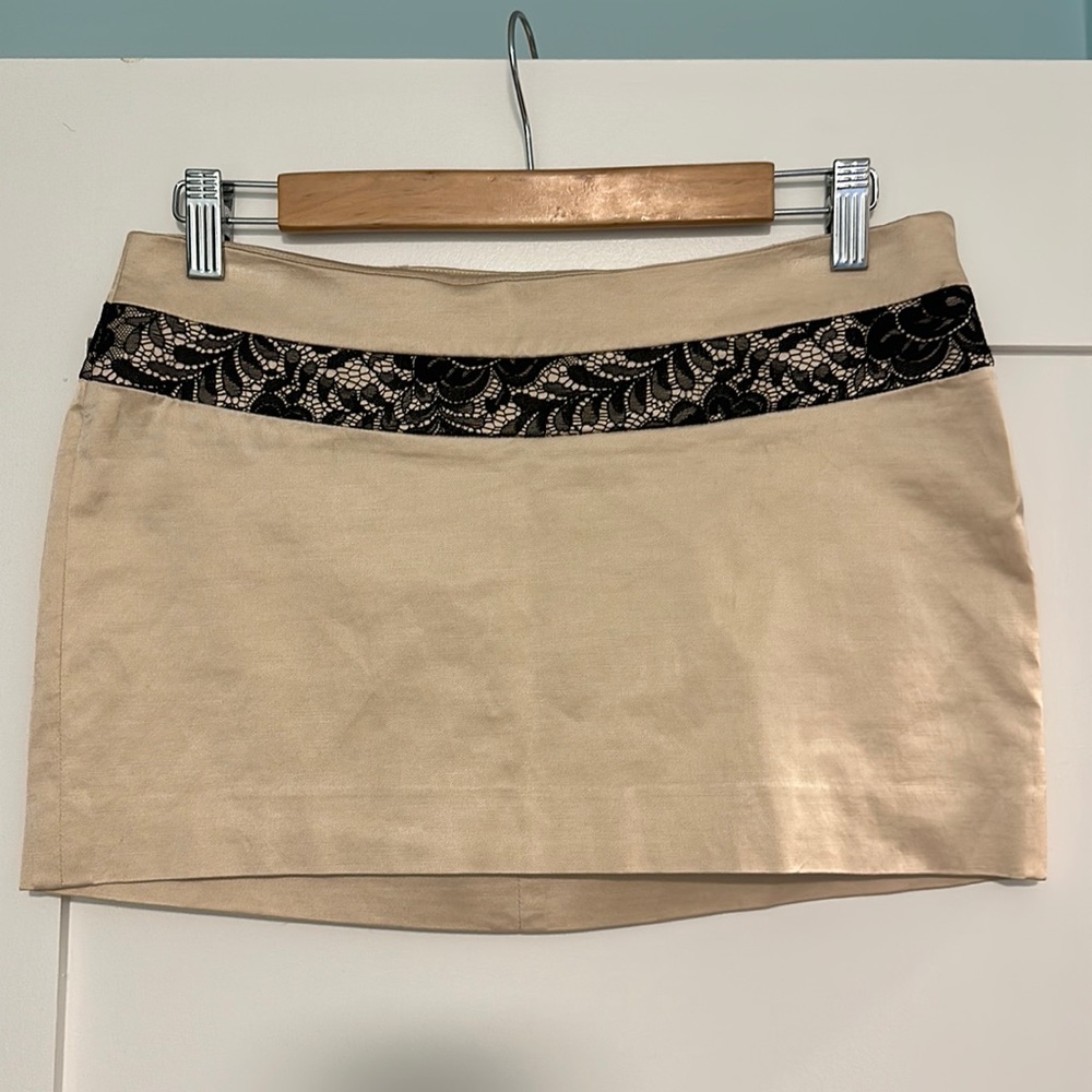 Bebe beige satin and lace mini skirt